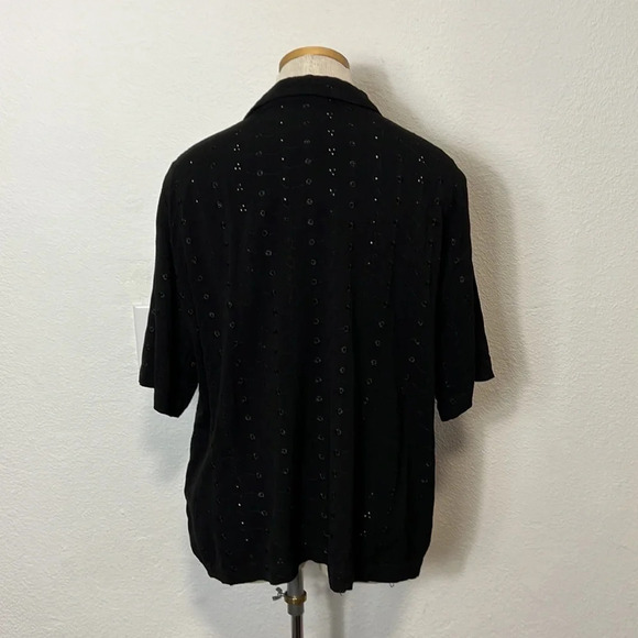 CP Shades Black Eyelet Short Sleeve Button Down Size M - Picture 6 of 8